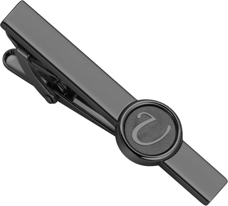 AMITER Initial Tie Clip for Men, 2 inch Mens Necktie Bar for Regular Ties - Black - Image 1